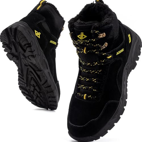 JACKSHIBO Winterschuhe Herren Winterstiefel Damen Warme Gefüttert Stiefel Trekking Wanderschuhe Wasserdicht Rutschfest Schneestiefel Outdoor Winterboots Schwarz 40EU