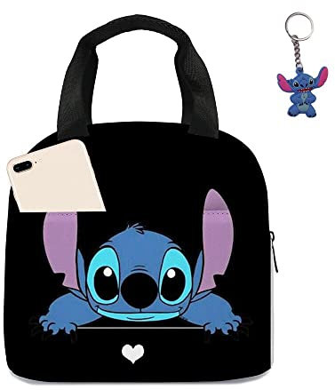 GDFENDU Bolsa de almuerzo de anime con llavero, bonita lonchera portátil con aislamiento, bolsa térmica para adolescentes y estudiantes (D)
