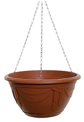 PHG Delicate Flower and Herb Plastic Hanging Basket | Large Garden Basket | Classic Plant Saucer | Wicker Hanging Basket | Easy Fill Hanging | Outdoor Planter | 32 cm (Single Pack, Terracotta)