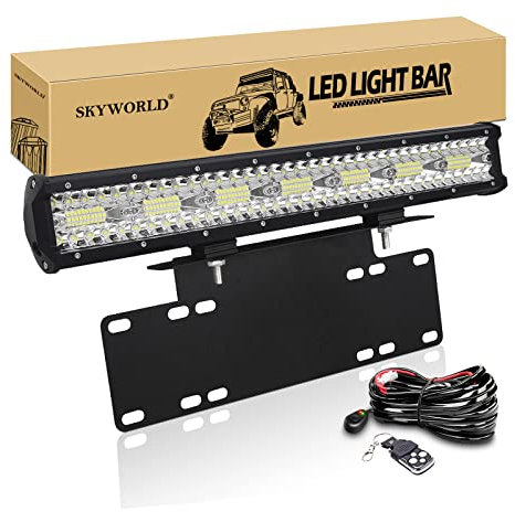 SKYWORLD 50.8cm Arbeitsscheinwerfer 420W LED-Lichtleiste, Zusatzscheinwerfer Offroad Scheinwerfer, kennzeichenhalter nummernschildhalter mit 12V Blitz kabelbaum kit für Auto SUV LKW PKW 4x4