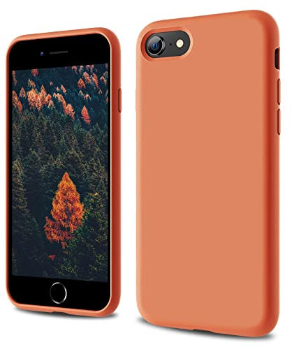 CALOOP Designed for iPhone SE Case 2020/2022, iPhone 8/7 Case, Liquid Silicone Full Body Protective Covered Silky-Soft Anti-Scratch Gel Rubber Slim Shockproof Cover 4.7 inch, Orange