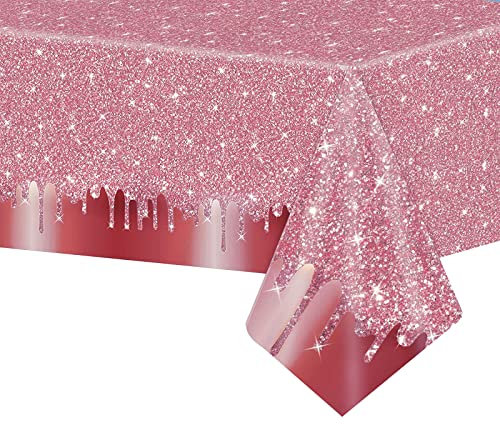 POPOYU Table Cloth Rose Gold Table Covers Plastic Party Table Cloth,Party Table Decoration Birthday Decoration Table Cloth Rose Gold Table Covers Party Table Cloth Cover
