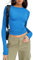 OYIGELZ Tunique à manches longues pour femme - T-shirt basique - Crop Top Y2K - Coupe ajustée - Décontracté - Col rond, bleu, S