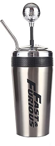Fast and Furious 10- tazas de agua estilo cambio de marchas con popote y tapa, taza de bebida F10 de acero inoxidable 304, taza de agua estilo Rocker Gear Shift, taza de regalo de 500 ml (plata)