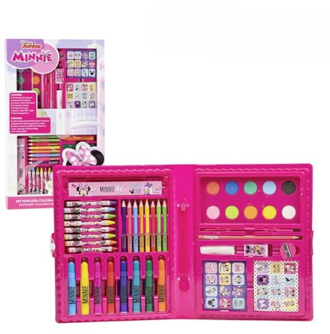 Minnie Mouse Malkoffer - Enthält Filzstifte und Buntstifte, Wasserfarben, Sticker und Lineal - Schulsachen Set - Original Produkt in Spanien Designed