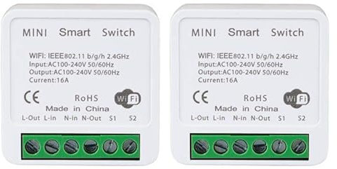 Bkiyougo interrupteur wifi interrupteur connecté Alexa Sans Fil, Récepteur 16A, avec Tuya Smart Life APP, Commande à Distance Par Téléphone, Relais Compatible avec Google Home ( Lot de 2)