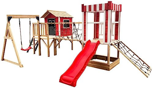 HOME DELUXE - Spielpark WUNDERLAND - Kiefernholz, 555 x 340 x 215 cm, zum Schaukeln, Klettern, Rutschen, Buddeln I Kinderpark Outdoor Spielplatz Klettergerüst