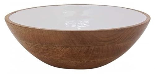 Saladier en manguier et résine blanche Diamètre 30 cm
