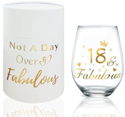 DEARLIVES 18th Birthday Wine Glasses, Gold 17oz Cheers Glasses for Women & Men, Party Decorations