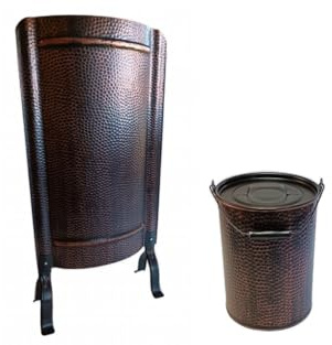 Ofenschirm/Hitzeschild + Ascheeimer/Kohleeimer 14l kupfer gehämmert