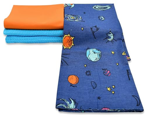 Virginia Tex baumwollstoff-Set 3 Stück 60 x 150 cm Tex Standard 100 in verschiedenen farben waffelpique-stoff und 2 x baumwollstoff meterware 100% baumwolle stoffe zum (Blue Solar System)