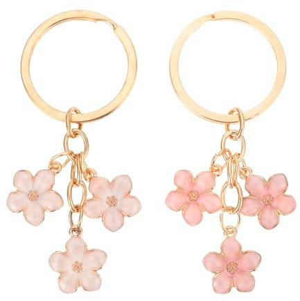 Ouligay 2 Portachiavi a Forma di Fiore, Portachiave Donna, Portachiavi da Donna, Graziosa Borsa per Charm, Decorazione per la Festa della Mamma (Rosa, Bianco)