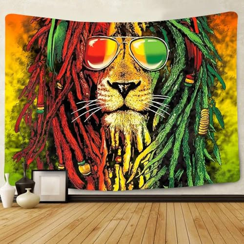 STCREE Rasta Rastafarian Tapisserie Löwenkopf Bob Tapisserie Wandbehang Hintergrund für Wohnzimmer Schlafzimmer Wohnheim Psychedelic Decor Tapisserie SIZY0596