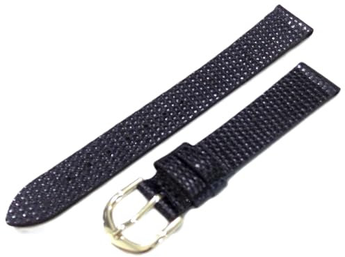 Timex 16 mm schwarzes Echtleder-Uhrenarmband, geprägte simulierte Eidechsenmaserung, goldfarbene Schnalle, Regular, Echtes Leder