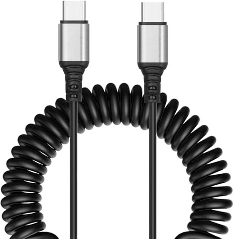 AXFEE Coiled Cable USB C to USB C cable, Retractable USB Type C 100W Cable, Short Charging Cable Car for Samsung Galaxy S8 S9 S10 S20 S20+ One Plus, i-Pad Pro/Mini, Google Pixel (0.35-1.8 m)