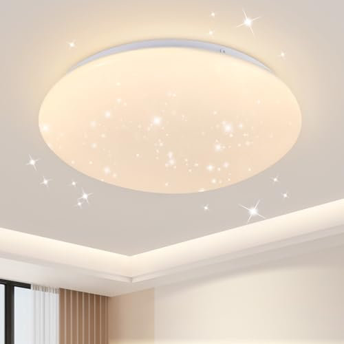 Kowanie Deckenlampe LED Deckenleuchte Schlafzimmer - Ø25cm Flurlampe Decke 12W Küchenlampe Sternenhimmel Warmweiß 3000K Rund Deckenbeleuchtung für Flur Kinderzimmer Esszimmer