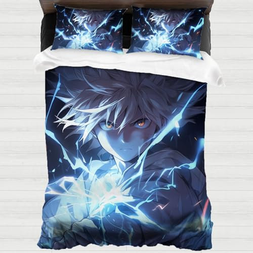 XYOK Anime Bettwäsche 135x200cm 3D-Drucken Killua Zoldyck Bettbezüge aus Atmungsaktivem Mikrofaser, Weiches Bettwäsche Sets,3teilig (Killua, Single 135x200)