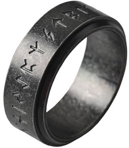 VELESAY Edelstahl Herren Viking Ring - Nordische Mythologie Schmuck für Männer und Frauen - Punk Biker Gothic Vintage Wikinger Rune - Schwarz US9