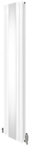 Radiatore ovale con specchio 1800 mm x 380 mm e valvole cromate TRV di design a doppia colonna verticale in acciaio al carbonio bianco montaggio a parete cucina soggiorno kit di fissaggio spazzola e