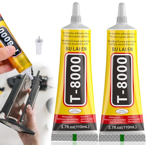 2 Stück Handy Display Kleber, 110 ml T8000 Mehrzweckkleber, Handy Kleber Rückseite, Display Kleber Smartphone, Display Kleber Extra Stark für Touchscreen, Holz, Glas, Keramik, Metall