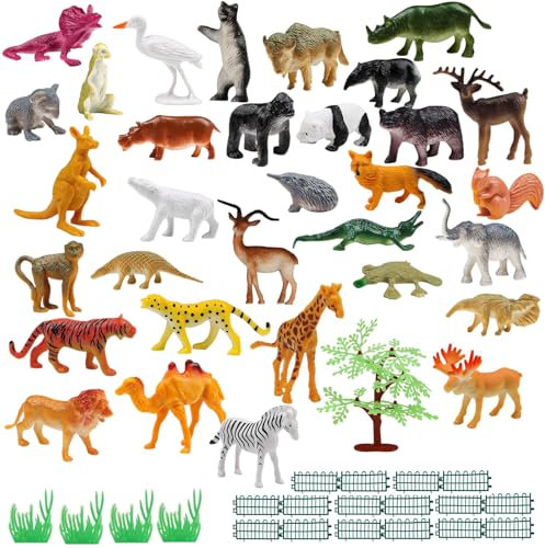 anyìshwu 53 pièces Jouet Figurine Animaux de la Ferme et de la Forêt - Mini Figurine Animaux Cheval,Girafe - Jeux Cadeau pour Enfants