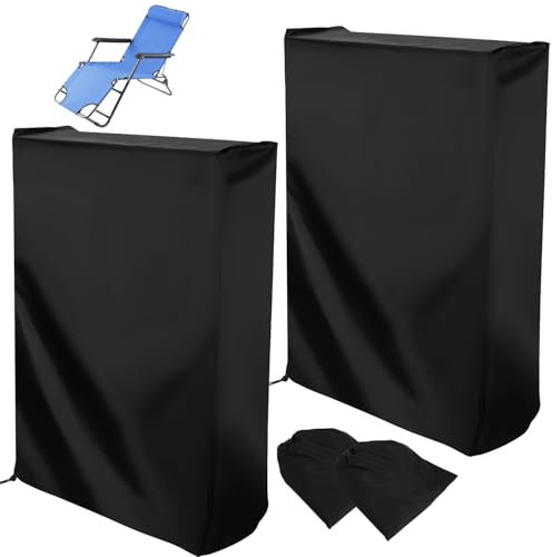 Bixury Housse Chaise Jardin Exterieur, 2 Pièces Housses de Chaises de Jardin Longue Pliante, Housse Exterieur Impermeable 420d Coupe-Vent Anti-Uv, Housse Chaise Exterieur avec Sac de Transport (Noir)