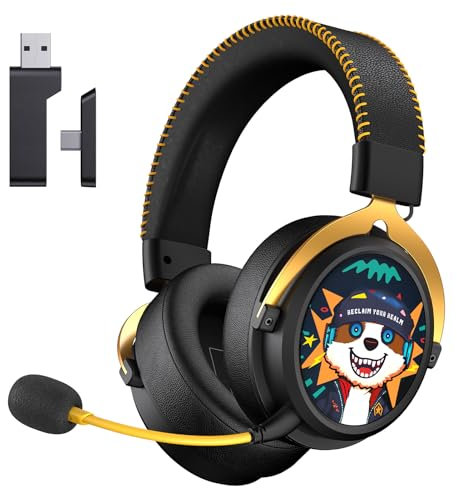 Cuffie Gaming Wireless, Cuffie da Gaming per PS5/PC/Switch, Trasmettitore Type-C & Type-A, Cuffie Gaming PS5 con Microfono a Cancellazione del Rumore, Bluetooth 5.3, Stereo, Autonomia 70H+ - Nero