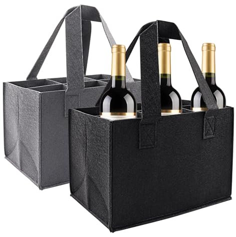 NICKLIN 2Pcs Wine Bottle Bag 6 Compartment Reusable Felt Bottle Carrier,Beer Tote Bag Portable Bottle Wine Tote Carrier with Divider for Travel Picnic Barbecue Party