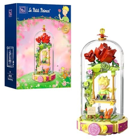 PAN TASY Le Petit Prince Set di Mattoncini Costruibili Altalena Rosa Modello Collezionabile Creativo Fai-da-te Copertura Antipolvere Alta Trasparenza Pezzo Decorativo Minifigure Narrativa Decorazione