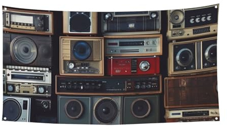 Vintage Wall of Radio Boombox Banner Party Decor Backdrop Banner Birthday Party Photography Hintergrund Dekorationen Indoor Outdoor Wall Decor Banner Party Supplies Favors 70 x 35 Zoll