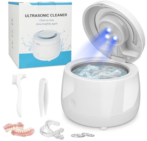 Limpiador Ultrasonidos - 43000 Hz Limpiador Gafas Ultrasonico - limpiador Ultrasonidos Dental para Joyas, Anillos, Relojes, Gafas, Dentaduras Postizas, Hojas de Afeitar (Blanco)