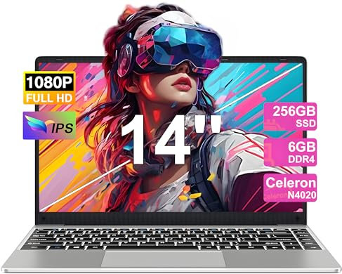 Ordenador Portátil Win 11 6GB RAM 256GB SSD Expansión SSD 1TB, Portátil 14 Pulgadas con 5G WiFi, Bluetooth 4.2 & 3.0 Transmisión Puerto 1920*1080 FHD Portatiles Buenos & Mini Puerto Multimedia-Plata