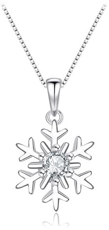 Cangall Silber Weihnachten Halskette, 925 Sterling Silber Schneeflocke Halskette, Silber Damen Halskette mit Zirkonia, 45cm Silberkette mit Schneeflocke Anhänger, Weihnachts Halskette für Freundin
