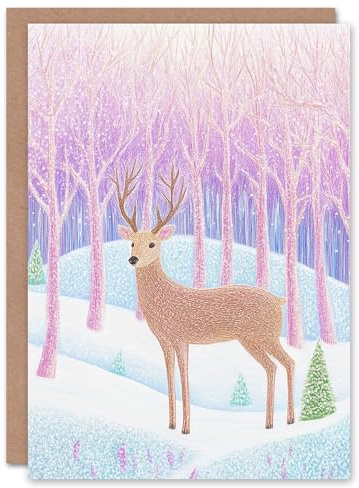 Wee Blue Coo Greeting Card Reindeer in Pastel Colour Magical Winter Forest For Child Kids Xmas Christmas Card