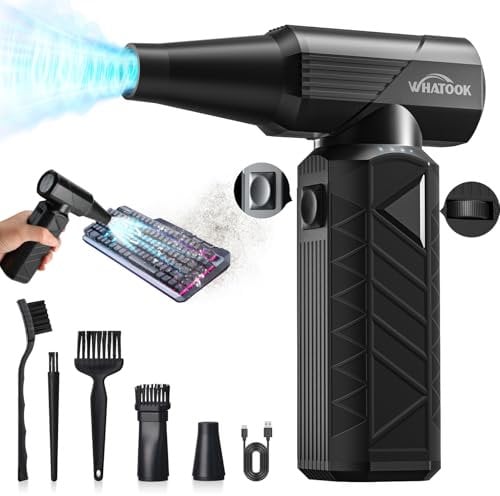 WHATOOK W02 Professioneller Druckluftreiniger: 100-Gang 250.000 U/min Super Power Kabelloser Luftgebläse mit stufenloser Drehzahlregelung - Bürstenloser Motor für Tastatur, PC, Auto & Haushalt