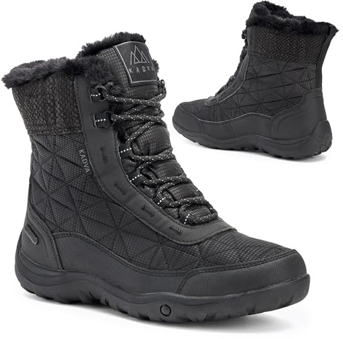 KADVA RAVA Stivali da neve da donna Taglia 36-41 EU Colore Nero Isolamento Thinsulate 3M Morbida pelliccia artificiale e suola antiscivolo per neve e ghiaccio Scarpe invernali impermeabili da donna