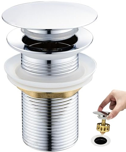 kelleria Desagüe tapon Lavabo Click clack para Lavabo, Válvula Pop up Desplegable sin Rebosadero, 1/4 Válvula de desagüe con Tapa de latón para Lavabo, desagüe con Goma Engrosada, Cromado