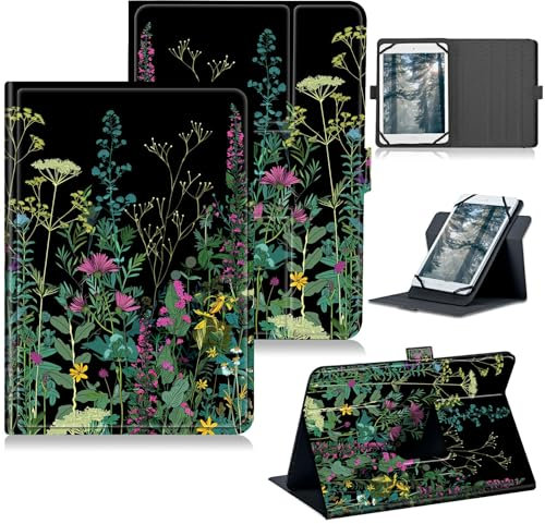 RWUTYTIUL Funda universal para tablet Walmart Onn 10.1 2024 Onn 10.1 Gen 4, rotación de 360 grados, funda protectora con soporte y función atril con múltiples visualizaciones, piel sintética, flor