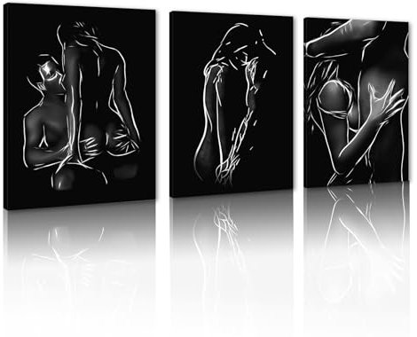 Novatique Wandkunst, abstraktes nacktes Paar, sexy nackte Frau, Wandkunst, schwarz-weiß, sexy Bilddruck für Schlafzimmer, Badezimmer, 30,5 x 40,6 x 3 Stück