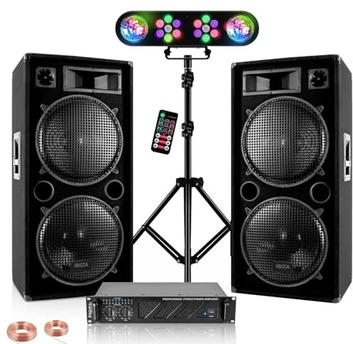 Ibiza Sound Pack Sono 5600 W 2 altavoces pasivos 2 x 2000 W PMPO Amplificador AMP1000-MKII 2 x 800 W Juegos Luces Pie Ajustable LED