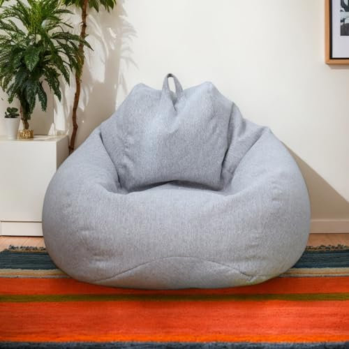 DOSYCOVUR Velours Hülle Beanbag Erwachsene Teenager Zipper Waschbar Stretch Solide Farbe Dick Bequem Leicht Zu Entfernen Schlafzimmer Büro Patio,Grau,100 * 120cm