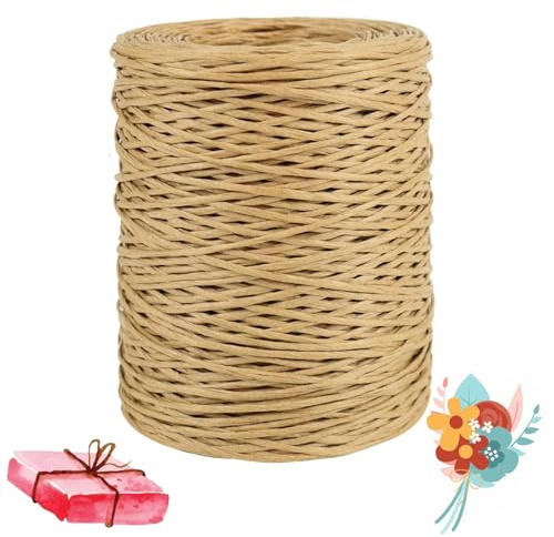 200M Alambre de Papel Natural, Cuerda de Alambre de Hierro, Cordón de Papel de Alambre de Hierro Natural, Alambre Manualidades, Alambre Floral para Bricolaje, Embalaje de Ramos de Boda (Amarillo)