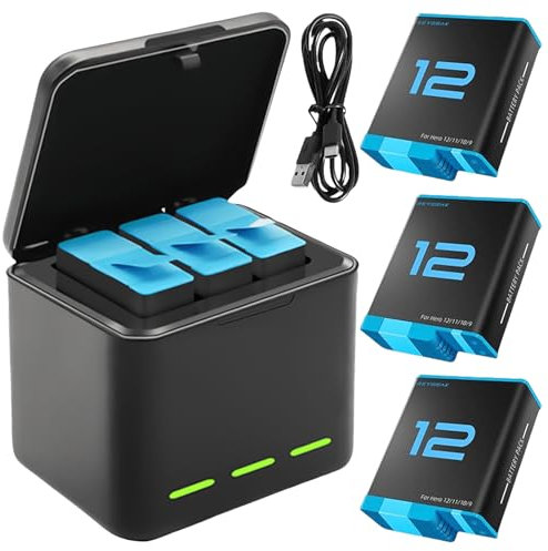 Batteria con caricatore per Go Pro Hero 13 Black, batterie durevoli come batterie originali + custodia di ricarica Fast Charge per Go Pro 13 Black Accessori (caricatore + 3 batterie)