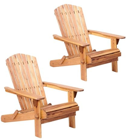 Ptsuker Folding Adirondack Chair Set of 2 For Relaxing Garden Chair Outdoor, Stackable, Arm Rest, Ergonomic, Wooden Accent Furniture Lounge Chairs for Garden, Patio, Backyard Deck