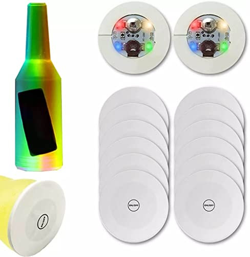12er Bunt LED Untersetzer, LED leuchtende untersetzer mit 7 Lichtmodi, Rund Led Getränkehalterleuchten, Getränke ON/Off Taste LED Untersetzer für Gläser, Baruntersetzer für Partys, Bar (5cm)