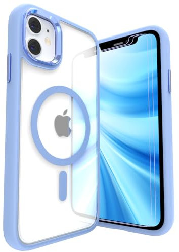 LUNOVATE Hülle für iPhone 11/XR, [Anti-Gelb] Magnetische Klare Hülle mit 2 Schutzfolie, Kratzfester Durchsichtig PC Rücken, Bunte Transparent Stoßfest für iPhone 11 und iPhone XR 6.1 Zoll - Blau