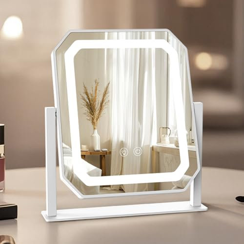 sylvwin Schminkspiegel mit Beleuchtung - 360° Drehbar, 3 Einstellbare Farbtemperaturen (3000K/4000K/6000K) Schminktisch Spiegel, Touch Control, dimmbar, Typ-C Plug-in Kosmetikspiegel