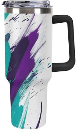 Gobelet de 40 oz avec poignée, style années 90, en acier inoxydable, réutilisable, isotherme, anti-fuite, grande capacité, pour voyage, extérieur et maison (noir)