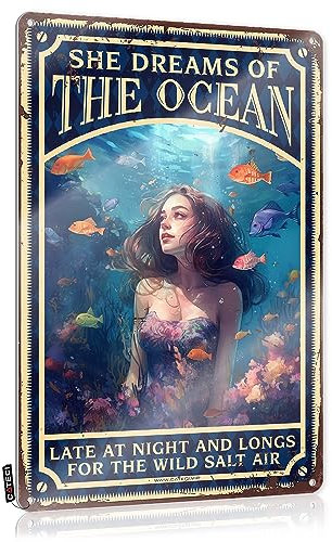 Metallschilder für Garage, Man Cave, She Dreams Of The Ocean, Blechschild, Wand-Design für Quilter, coole Poster für Zimmer, ästhetische Bäckerei, Dekoration, Kinder-Poster für Jungenzimmer, lustiges