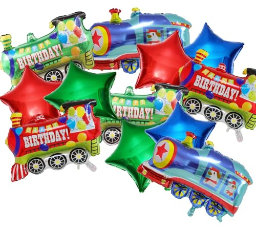 Happy Birthday Train Star Balloon Set, 12 Pcs, Birthday Gift, Party Decoration for Kids, train star Foil Balloons party supply